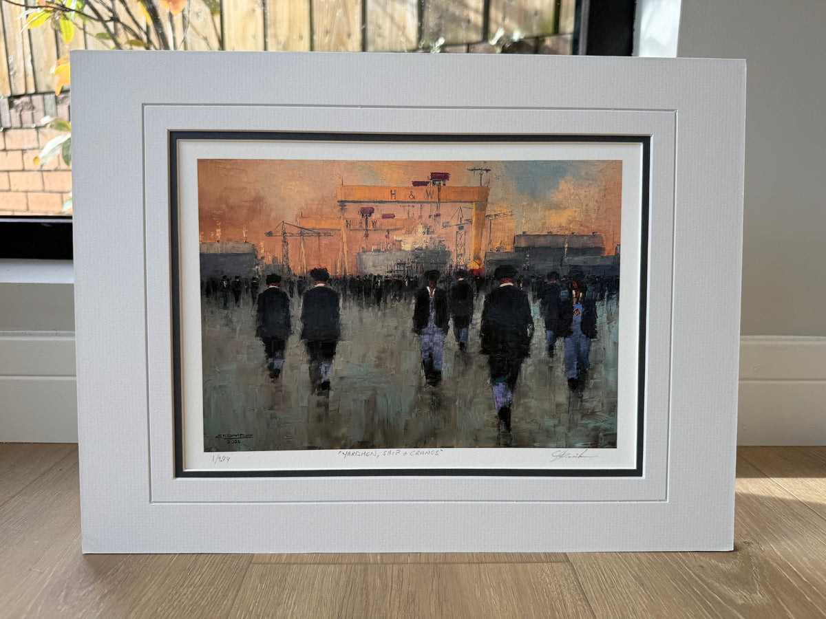 Yardmen, Ship and Cranes gift size - double mounted signed limited edition print by Colin H. Davidson, 40cm x 30cm mount