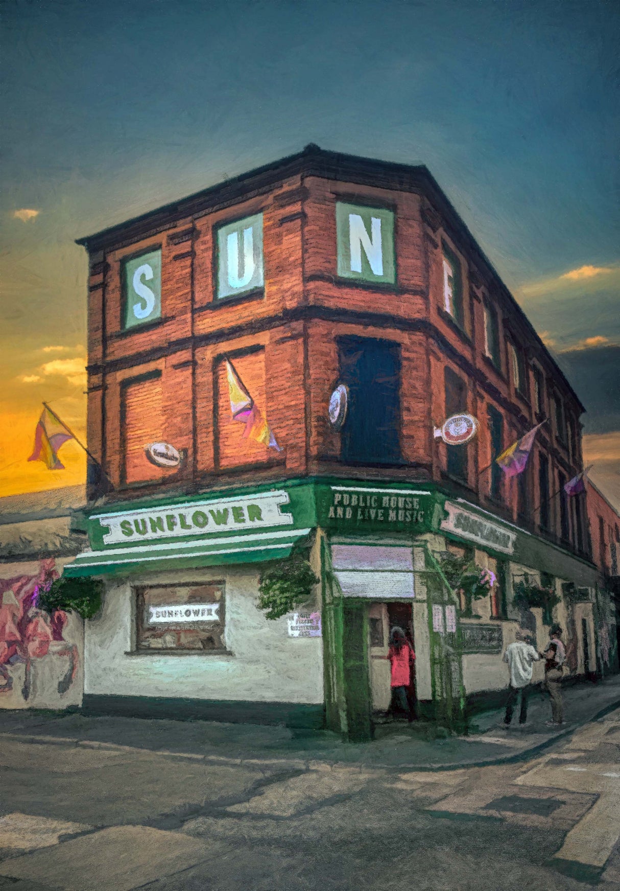 The Sunflower, Belfast - signed limited edition print by Lucas Creative Art