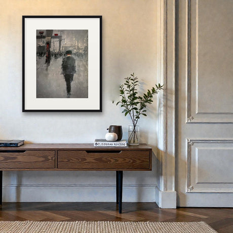 Feckin Late Again by Colin H. Davidson - signed limited edition print shown framed above a console table