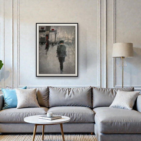 Feckin Late Again by Colin H. Davidson - XL premium canvas shown framed above a sofa