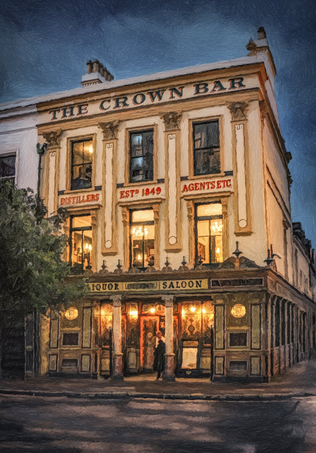 The Crown Bar, Belfast - signed limited edition print by Lucas Creative Art
